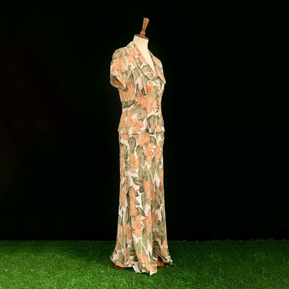 VINTAGE Mica (c. 1990) | Gorgeous!!! Floral Bias Cut Skirt Set | VERY GOOD! - Picture 2 of 9